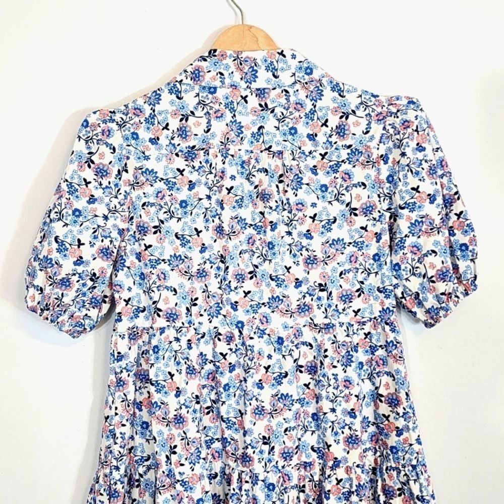 NWT Eliza J Floral Button Front Tiered Puff Sleeve 100% Cotton Shirt Dress SZ 0 - Picture 8 of 10